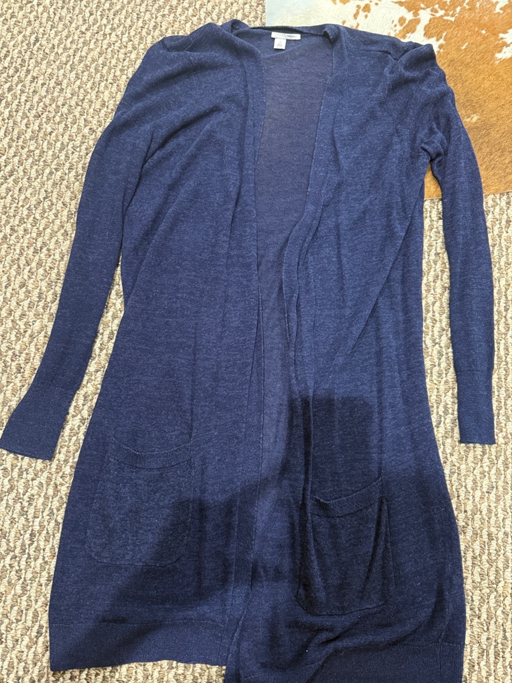 Halogen Navy Open-Front Long Cardigan with Patch Pockets